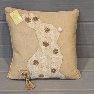 Pier 1 Imports 2016 Beaded Bunny Spring Easter Pillow Lace Applique Tassel NEW